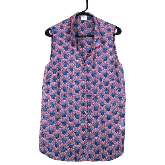 CAbi Womens Blouse Purple Blue Floral Collared Button Down Sleeveless Tank XL - Picture 1 of 12